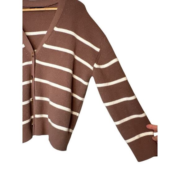 Lillusory Womens Stretch Knit Button Front Striped Cardigan Sweater Size L Brown - Picture 4 of 8